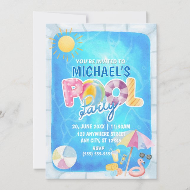 Convite de Aniversário para Festa na Piscina (Frente)