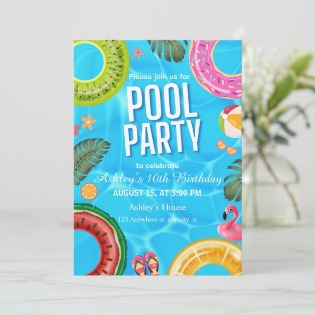 Convite de Aniversário para Festa na Piscina (Em pé/Frente)