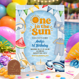 Convite de aniversário para festa na piscina ao so