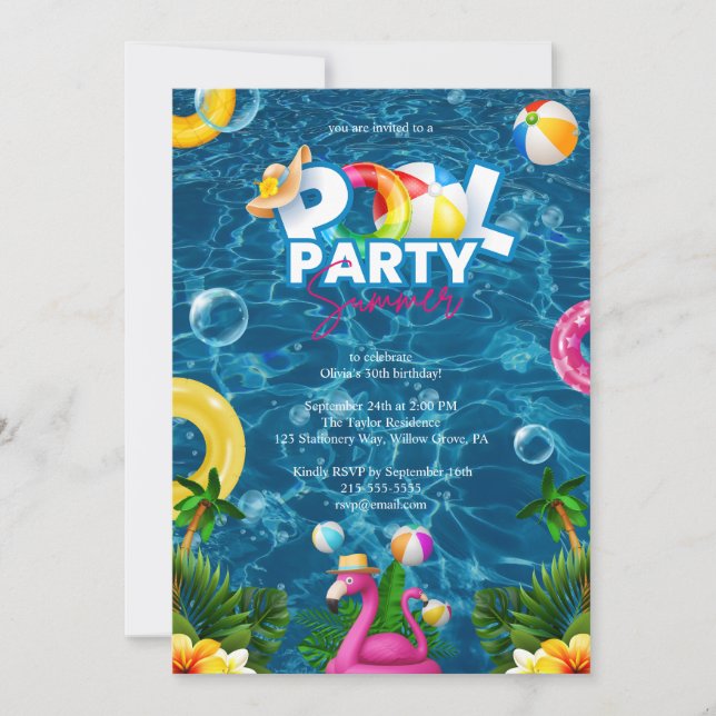 Convite de Aniversário para Festa na Piscina Arco- (Frente)