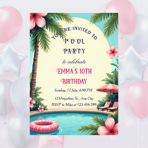 Convite de Aniversário para Festa na Piscina Capri
