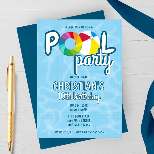 Convite de Aniversário para Festa na Piscina com A (Criador carregado)