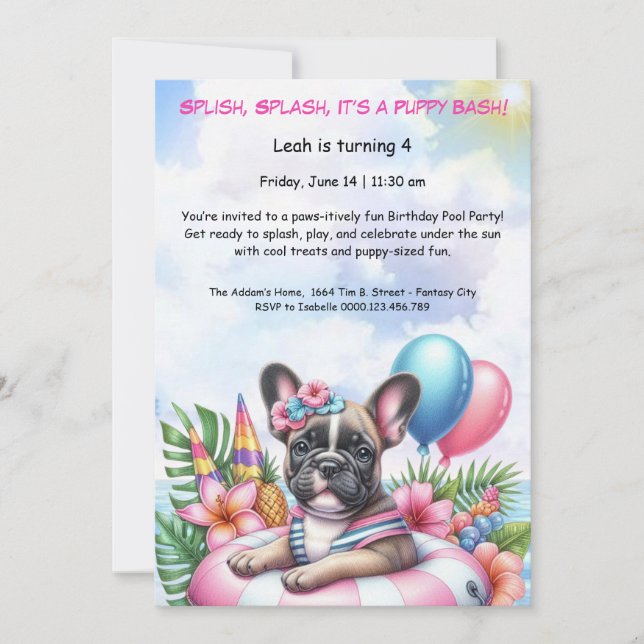 Convite de Aniversário para Festa na Piscina com S (Frente)