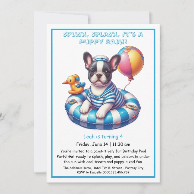 Convite de Aniversário para Festa na Piscina com S (Frente)