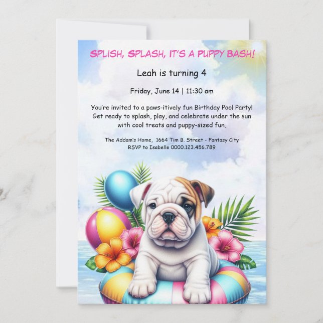 Convite de Aniversário para Festa na Piscina com S (Frente)