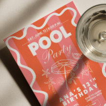 Convite de Aniversário para Festa na Piscina, Conv