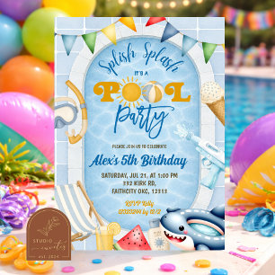 Convite de aniversário para festa na piscina infan