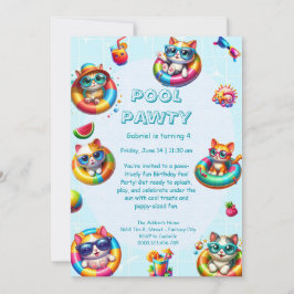 Convite de Aniversário para Festa na Piscina Kitty