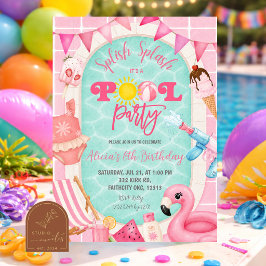 Convite de aniversário para festa na piscina para 