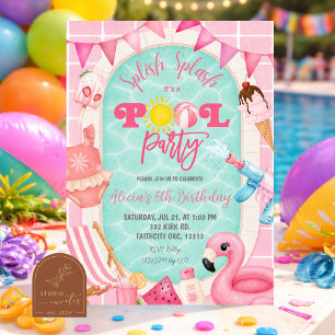 Convite de aniversário para festa na piscina para