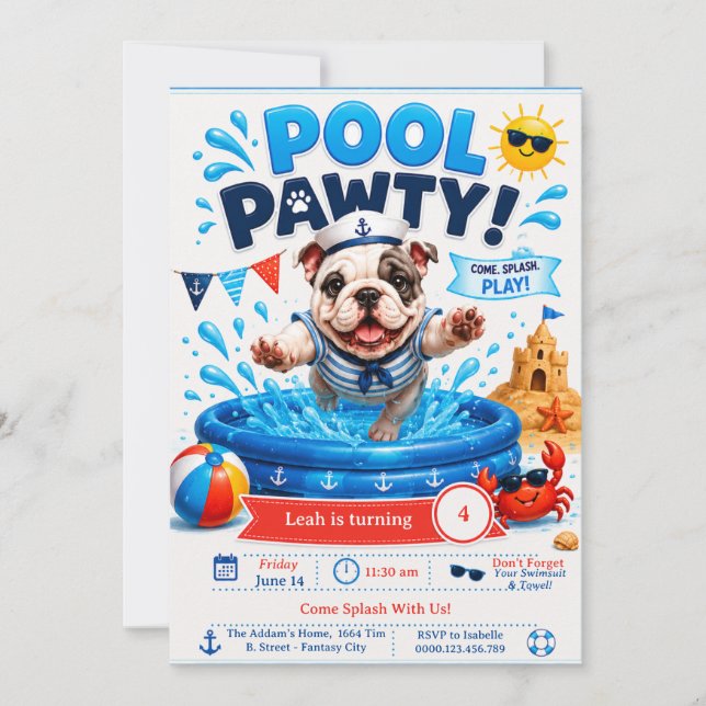 Convite de Aniversário para Festa na Piscina Splas (Frente)