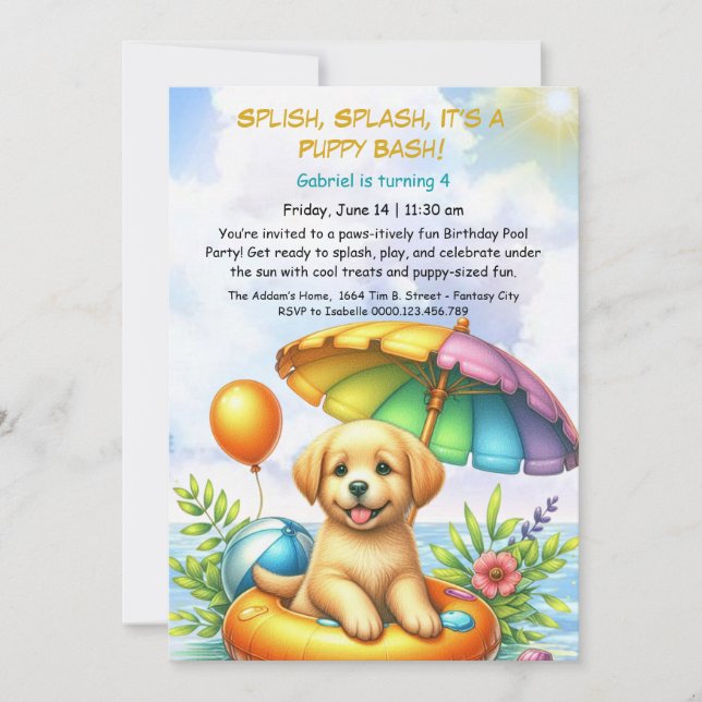 Convite de Aniversário para Festa na Piscina Splas (Frente)