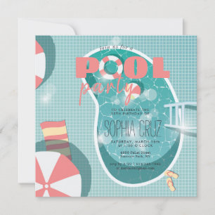 Convite de Aniversário para Festa Retro na Piscina