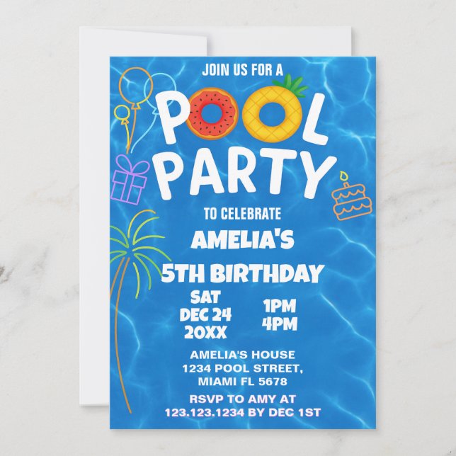 Convite de Aniversário para Festas de Piscina para (Frente)