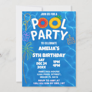 Convite de Aniversário para Festas de Piscina para