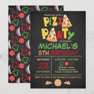Convite de Aniversário para Festas de Pizza Chalkb