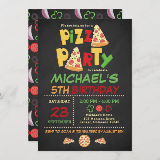 Convite de Aniversário para Festas de Pizza Chalkb