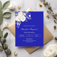 Convite de aniversário para flores brancas azuis