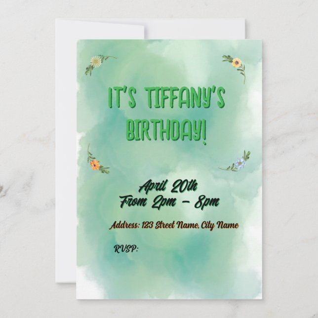 Convite de Aniversário para Flores e Borboletas (Verso)