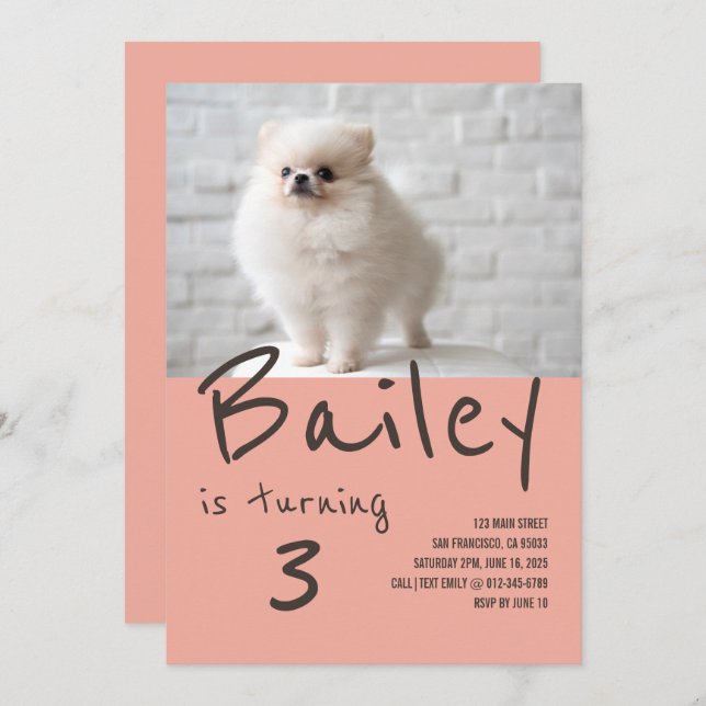 Convite de Aniversário para Foto de Cão-Puppy Pers (Frente/Verso)