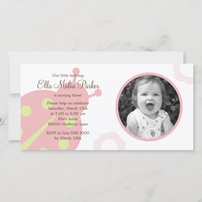 Convite de Aniversário para Foto Ladybug (Frente)