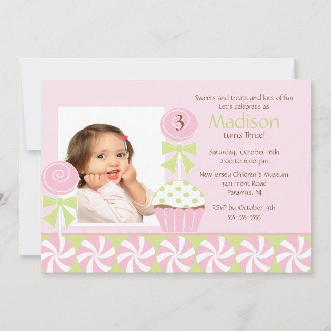 Convite de Aniversário para Fotos do Cupcake Doce (Frente)