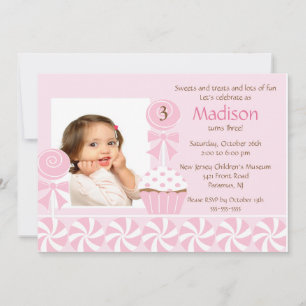 Convite de Aniversário para Fotos do Cupcake Doce