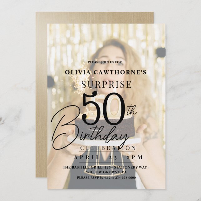 Convite de aniversário para fotos Elegante e na mo (Frente/Verso)