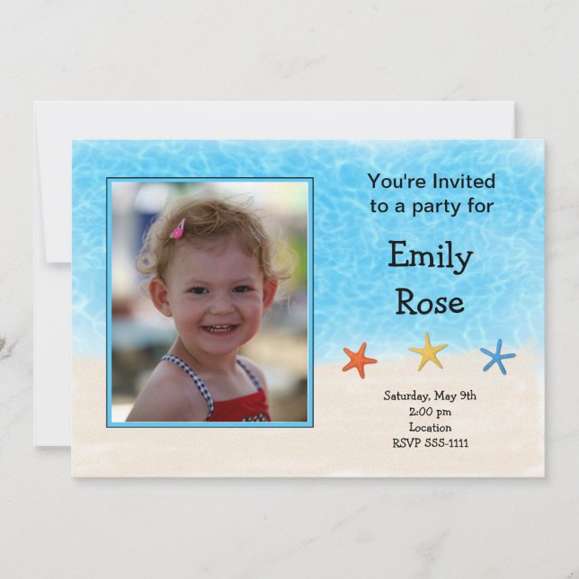 Convite de Aniversário para Fotos em Praia (#INV 0 (Frente)