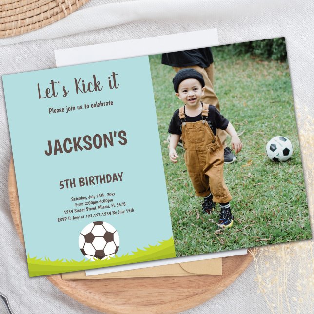 Convite de Aniversário para Futebol de Grass com F (Grass Soccer Birthday Invitations with photo)