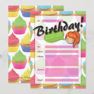 Convite De Aniversário Para Garota Cupcake - Cabe