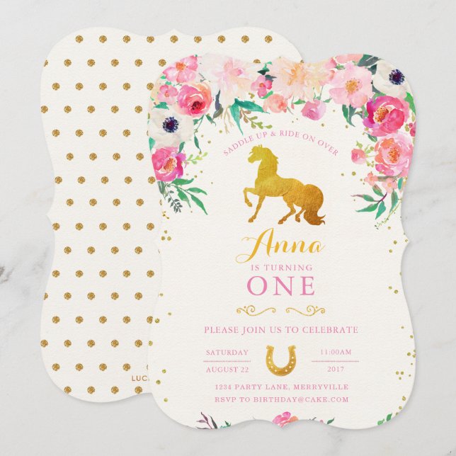 Convite de Aniversário para Garota do Cavalo (Frente/Verso)