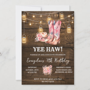 Convite de Aniversário para Garota Ocidental Rosa 