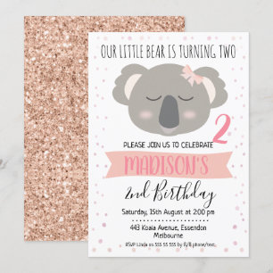 Convite de Aniversário para Garotas Koala Bear
