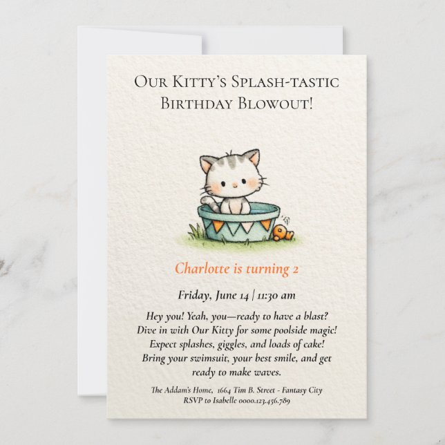 Convite de Aniversário para Gatinho de Bebê Whimsi (Frente)