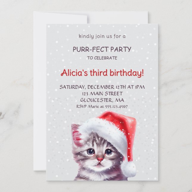 Convite de aniversário para gatos bonitos. (Frente)