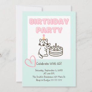 Convite de aniversário para gatos e bolos engraçad
