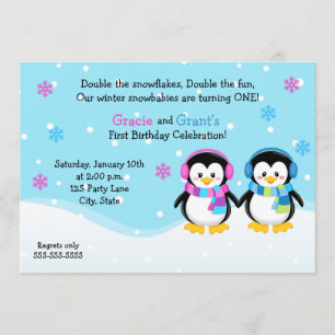 Convite de Aniversário para Gêmeos Pinguins, Men