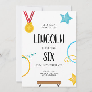 Convite de aniversário para ginástica para meninos