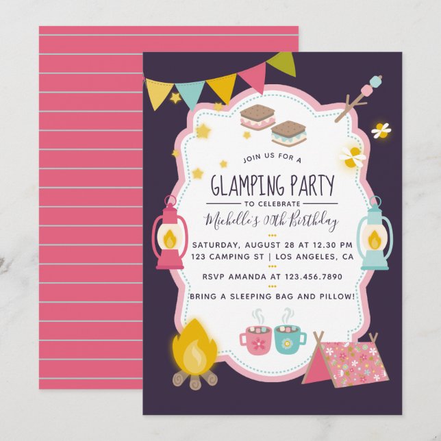 Convite de Aniversário para Glamping (Frente/Verso)