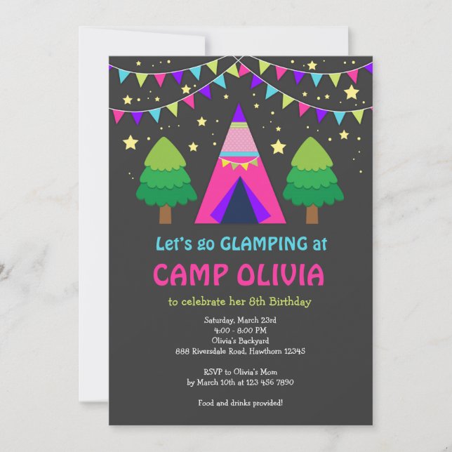 Convite de Aniversário para Glamping (Frente)
