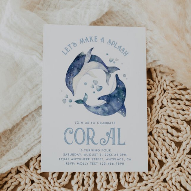 Convite de aniversário para golfinhos de aquarela (Criador carregado)