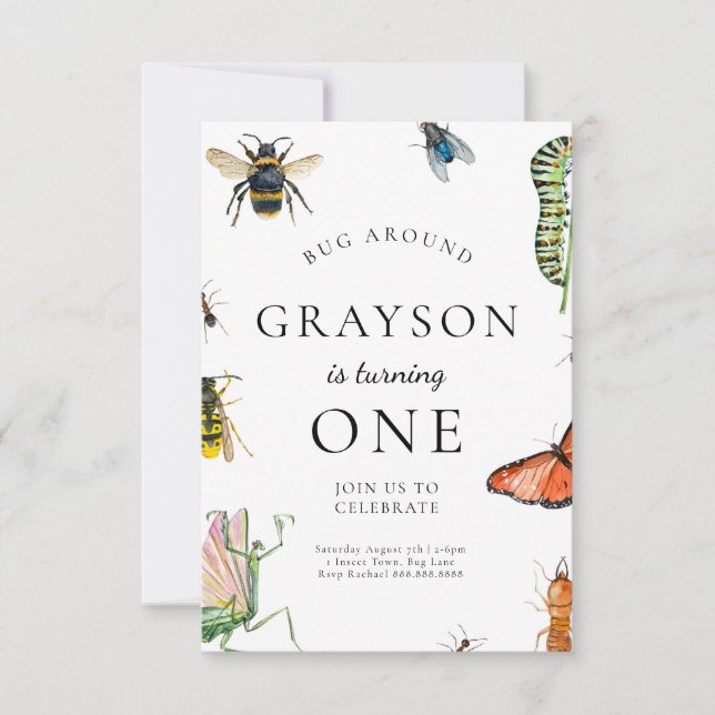 Convite De Aniversário Para insetos Para Crianças (Frente)