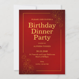 Convite de Aniversário para Jantar Burgundy Gold
