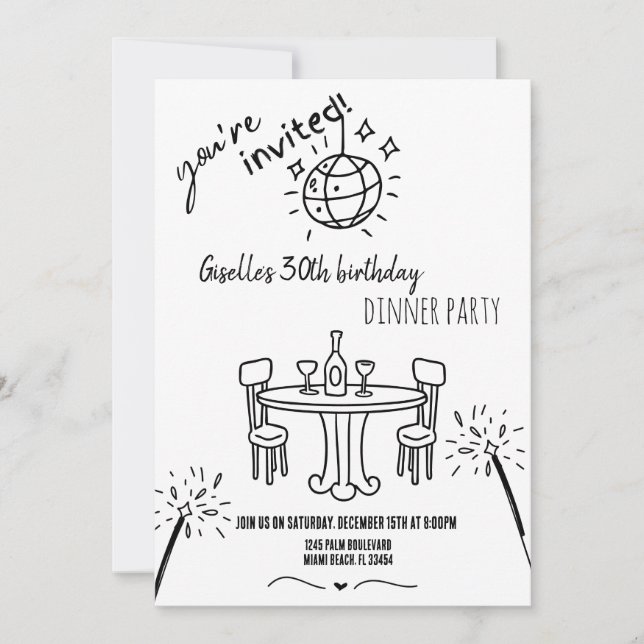 Convite de Aniversário para Jantar com Desenho Mod (Frente)
