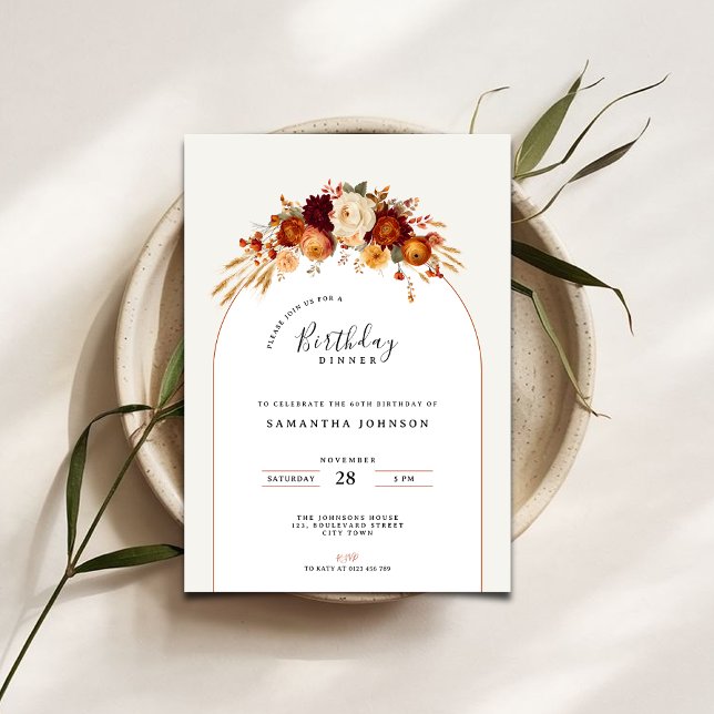 Convite de Aniversário para Jantar com Flores e Te (Criador carregado)