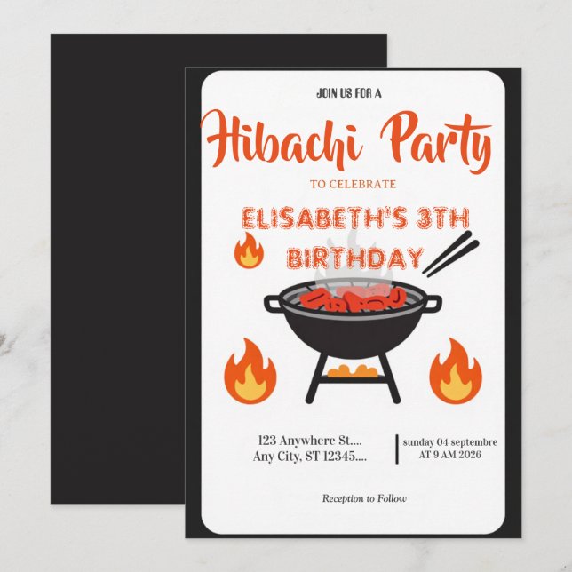 Convite de Aniversário para Jantar de Hibachi Japo (Frente/Verso)