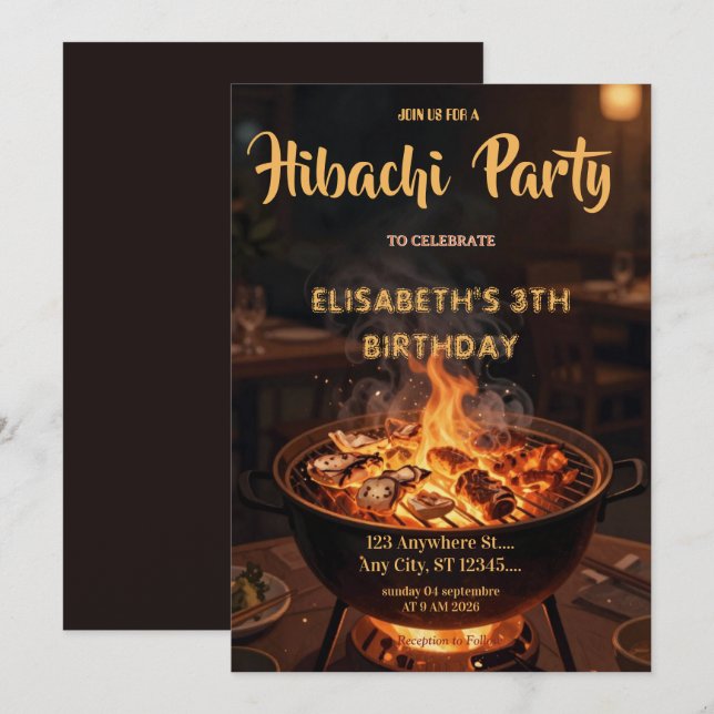 Convite de Aniversário para Jantar de Hibachi Japo (Frente/Verso)
