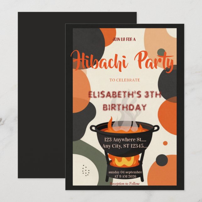 Convite de Aniversário para Jantar de Hibachi Japo (Frente/Verso)