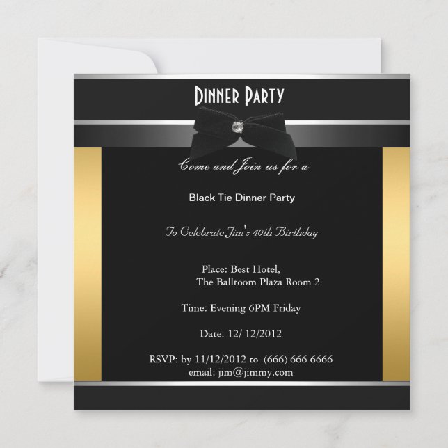 Convite de Aniversário para Jantar Formal a Fantas (Frente)